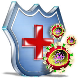A shield with a red cross stopping viruses